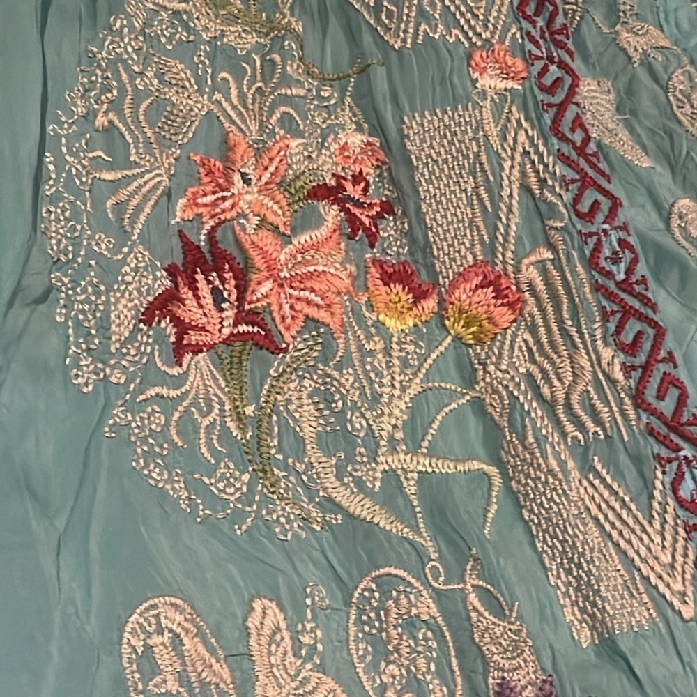 Johnny Was Turquoise Floral Embroidered Tunic Top - Picture 4 of 14